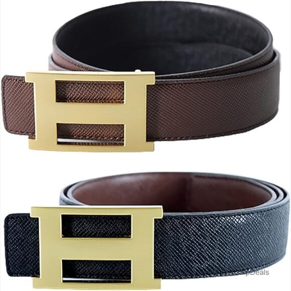 Genuine Leather Reversible Belt with Stainless Steel Buckle